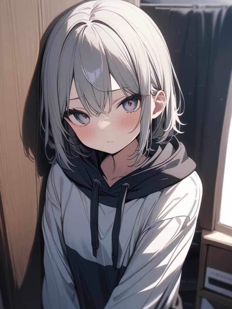  cute, subculture, gray hair, moe sleeve, odd eye, hoodie, masterpiece, best quality,8k,ultra detailed,high resolution,an extremely delicate and beautiful,hyper detail