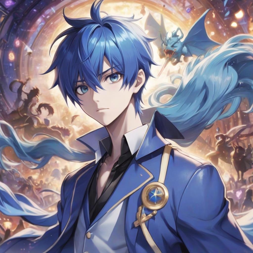  the main character, kaito hanada, an ordinary japanese student with blue hair, wakes up, kaito realizes that he is in a completely different world the world of magic and monsters