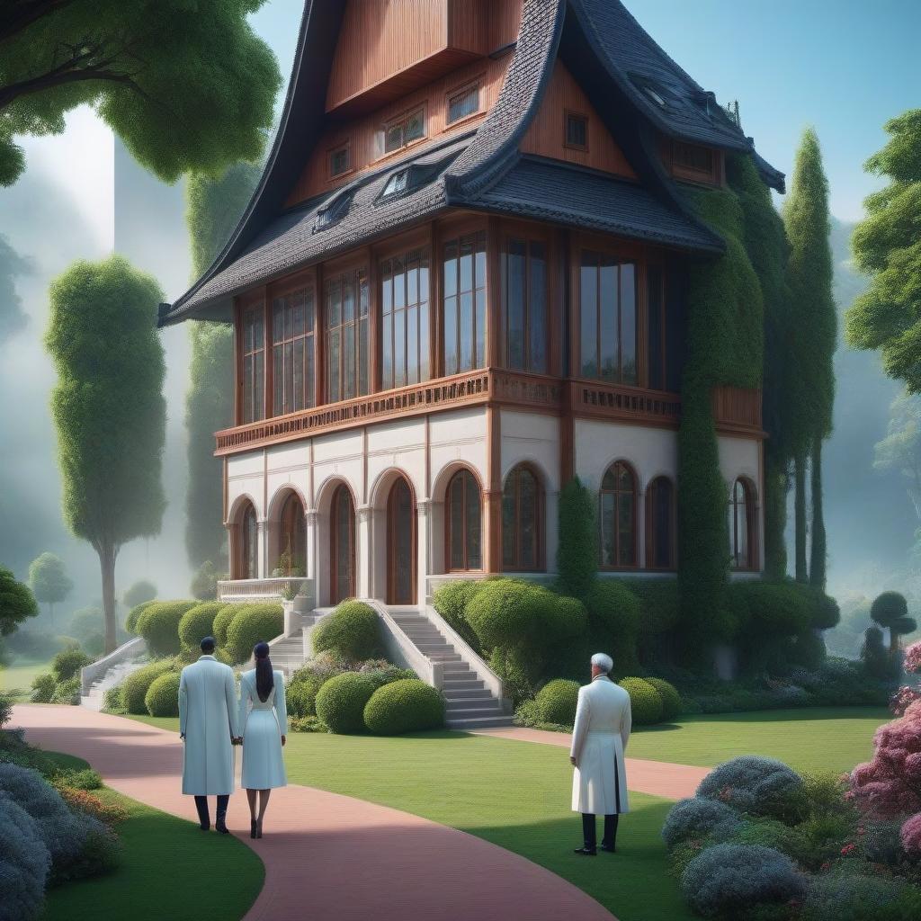  The House of the Future hyperrealistic, full body, detailed clothing, highly detailed, cinematic lighting, stunningly beautiful, intricate, sharp focus, f/1. 8, 85mm, (centered image composition), (professionally color graded), ((bright soft diffused light)), volumetric fog, trending on instagram, trending on tumblr, HDR 4K, 8K