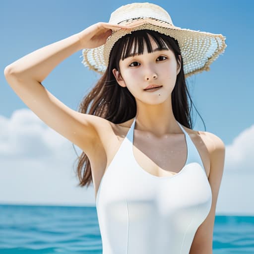  a woman in a white high cut swimsuit.