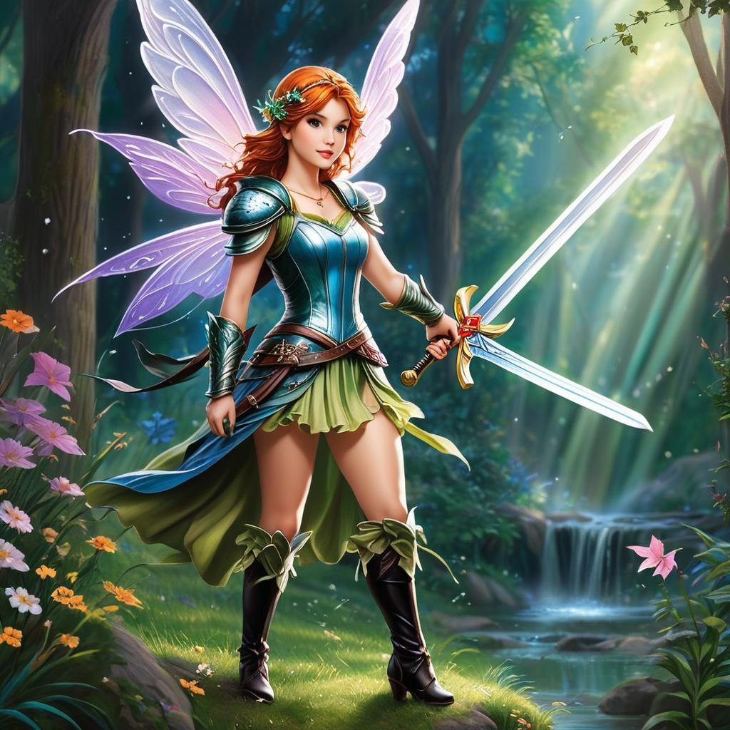  a fairy with a big sword, award winning, professional, highly detailed, masterpiece