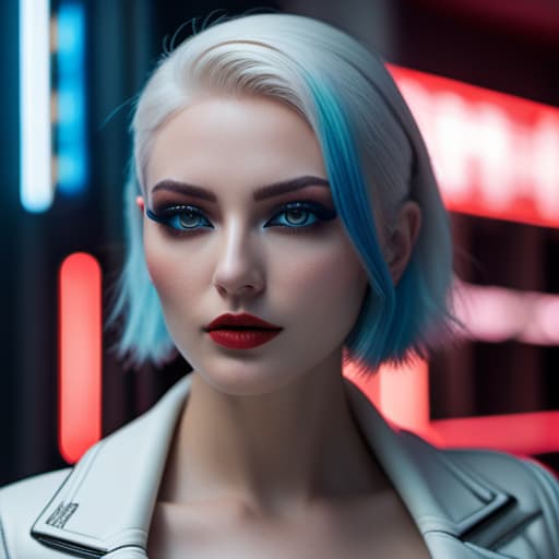  ultra realistic close up portrait ((beautiful pale cyberpunk female with heavy black eyeliner)), blue eyes, shaved side haircut, hyper detail, cinematic lighting, magic neon, dark red city, canon eos r3, nikon, f/1.4, iso 200, 1/160s, 8k, raw, unedited, symmetrical balance, in frame, 8k hyperrealistic, full body, detailed clothing, highly detailed, cinematic lighting, stunningly beautiful, intricate, sharp focus, f/1. 8, 85mm, (centered image composition), (professionally color graded), ((bright soft diffused light)), volumetric fog, trending on instagram, trending on tumblr, HDR 4K, 8K