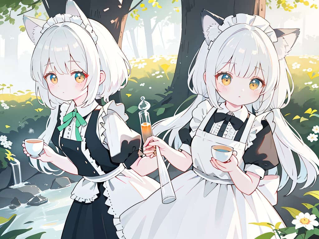  maid, maid carrying tea, cute, pale color, animal ears, masterpiece, best quality,8k,ultra detailed,high resolution,an extremely delicate and beautiful,hyper detail