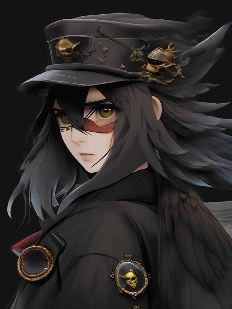  ((eye patch,ship's eyes)):1.4,devil👿,black wings on back,