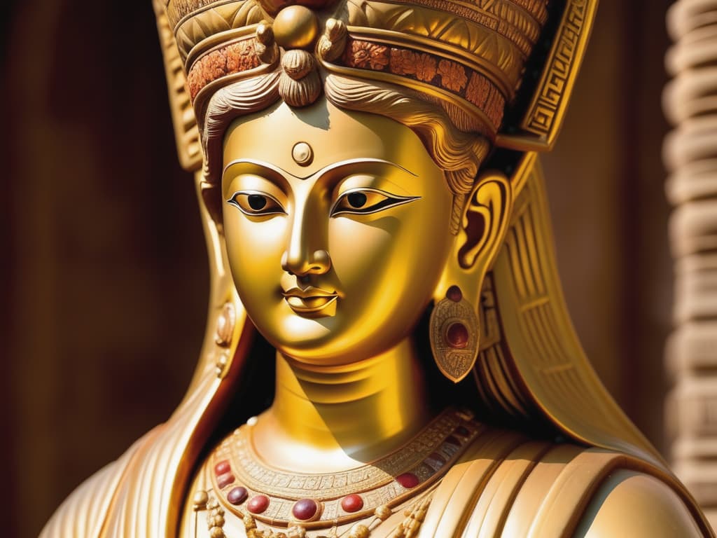  beautiful close up of an ancient eastern statue, serene divine expression