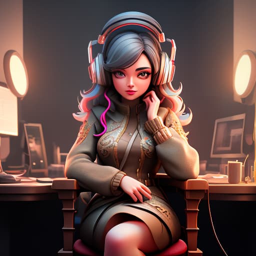  A gamer girl sits playing on a chair in headphones and streams., (intricate details:1.12), hdr, (intricate details, hyperdetailed:1.15) hyperrealistic, full body, detailed clothing, highly detailed, cinematic lighting, stunningly beautiful, intricate, sharp focus, f/1. 8, 85mm, (centered image composition), (professionally color graded), ((bright soft diffused light)), volumetric fog, trending on instagram, trending on tumblr, HDR 4K, 8K
