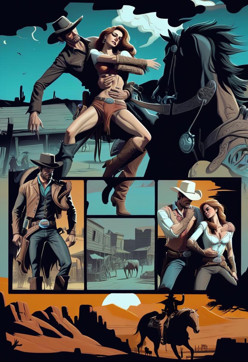  wild west. cowboy man hugs woman