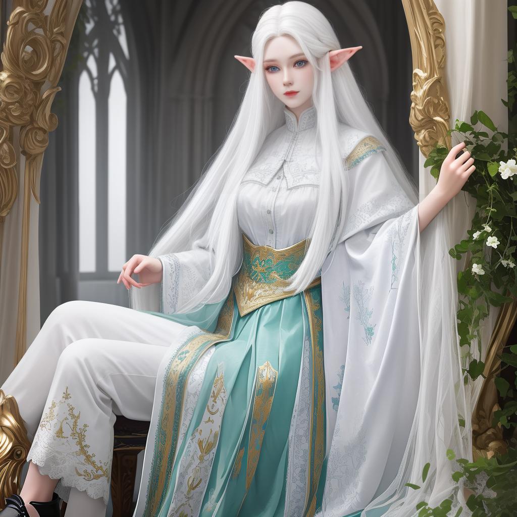  masterpiece, best quality, (masterpiece, best quality, high quality, super detail), realism, 1 , bigger,(side id:1.1), long hair,((white hair)), elf, green eyes, pale skin, body, no clothes, big s