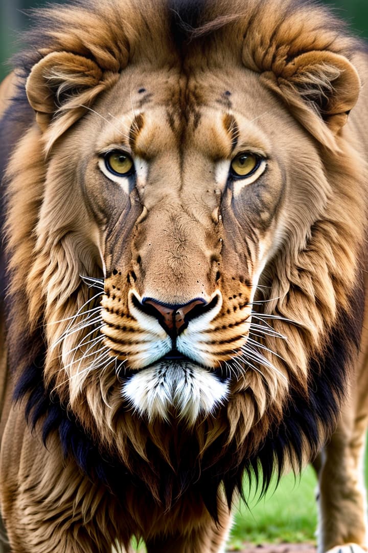  lion in custome stand on two paws hyperrealistic, full body, detailed clothing, highly detailed, cinematic lighting, stunningly beautiful, intricate, sharp focus, f/1. 8, 85mm, (centered image composition), (professionally color graded), ((bright soft diffused light)), volumetric fog, trending on instagram, trending on tumblr, HDR 4K, 8K