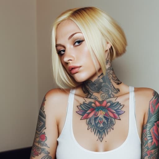  Blonde woman with tattoos on her arm