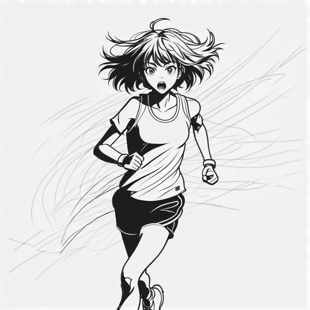  line art drawing running girl, same nightmare. anime style . professional, sleek, modern, minimalist, graphic, line art, vector graphics