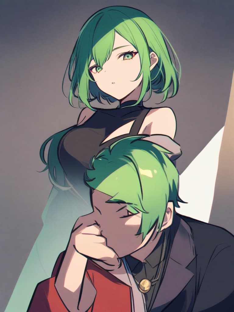  green hair,(((asymmetry:1.5)))