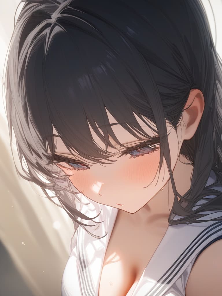  black haired girl, lucky lewd, cute, sailor suit, masterpiece, best quality,8k,ultra detailed,high resolution,an extremely delicate and beautiful,hyper detail