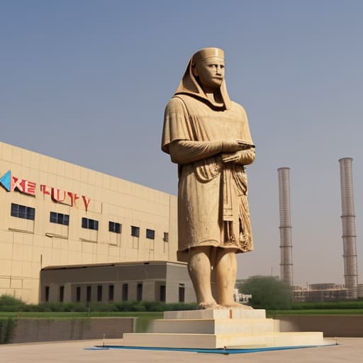  Merge between the statue of King Khufu and the logo of Khufu Pharmaceutical Industries Factory