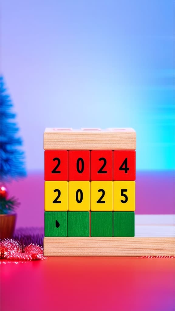  hand assemble wooden block cube to update technology downloading tool bar status from 2024 to 2025 , merry christmas and happy new year concept. ar 9:16 {prompt}, maximum details