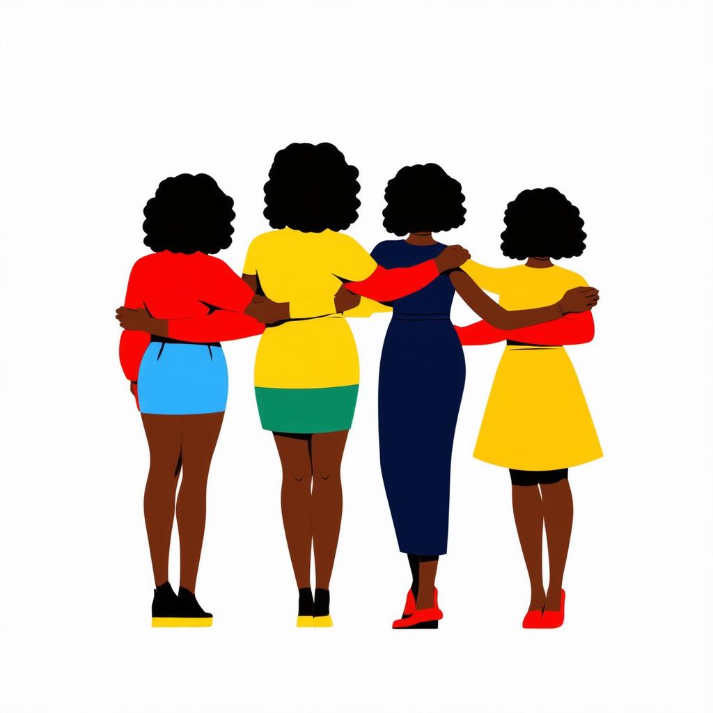  flat illustration, flaticon, (illustration:1.15), group of women. sisterhood concept. illustrations of women who are holding each other close. colored simple illustration on white background, [cory loftis, strobist, pascal campion :: 0.2]