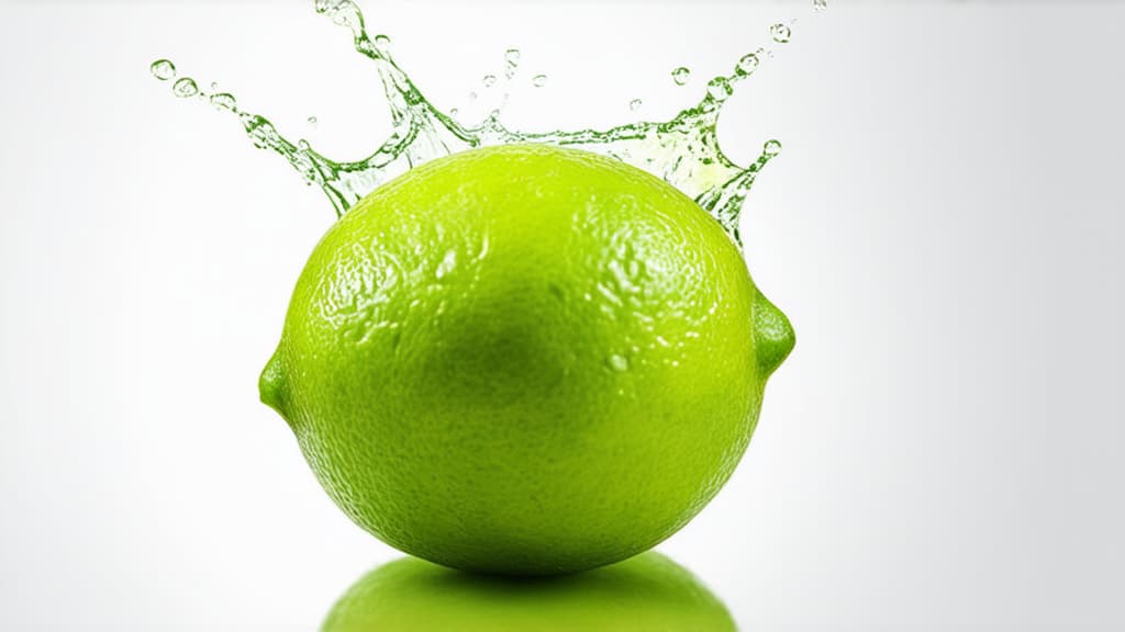  advertising style, stock photo, corporate branding style lemon lime in a cut and drops from it, splashes, monochromatic background ar 16:9 . professional, clean, modern, product focused, commercial, eye catching, minimalist, business oriented, highly detailed