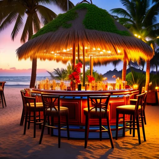  mexican bar on the beach with palms, dancing a crowd of people with cocktails hyperrealistic, full body, detailed clothing, highly detailed, cinematic lighting, stunningly beautiful, intricate, sharp focus, f/1. 8, 85mm, (centered image composition), (professionally color graded), ((bright soft diffused light)), volumetric fog, trending on instagram, trending on tumblr, HDR 4K, 8K