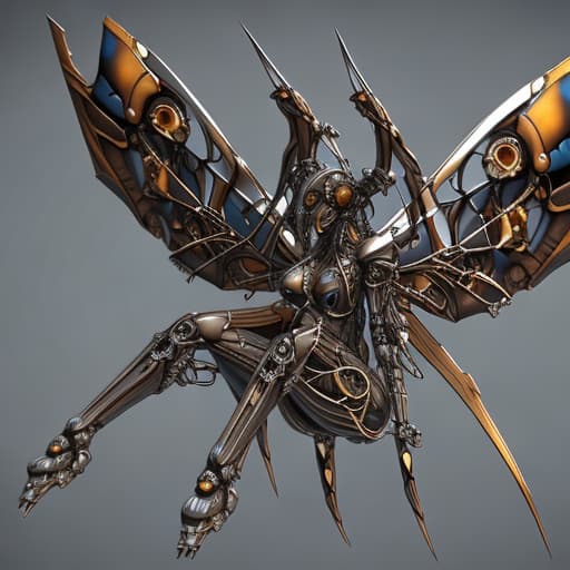  Steampunk cybernetic biomechanical hornet with wings, 3 d model, very coherent symmetrical artwork