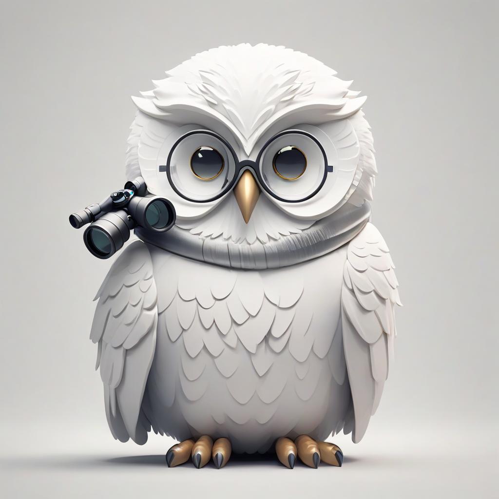  minimalist style polar owl with binoculars inscription catod . simple, clean, uncluttered, modern, elegant