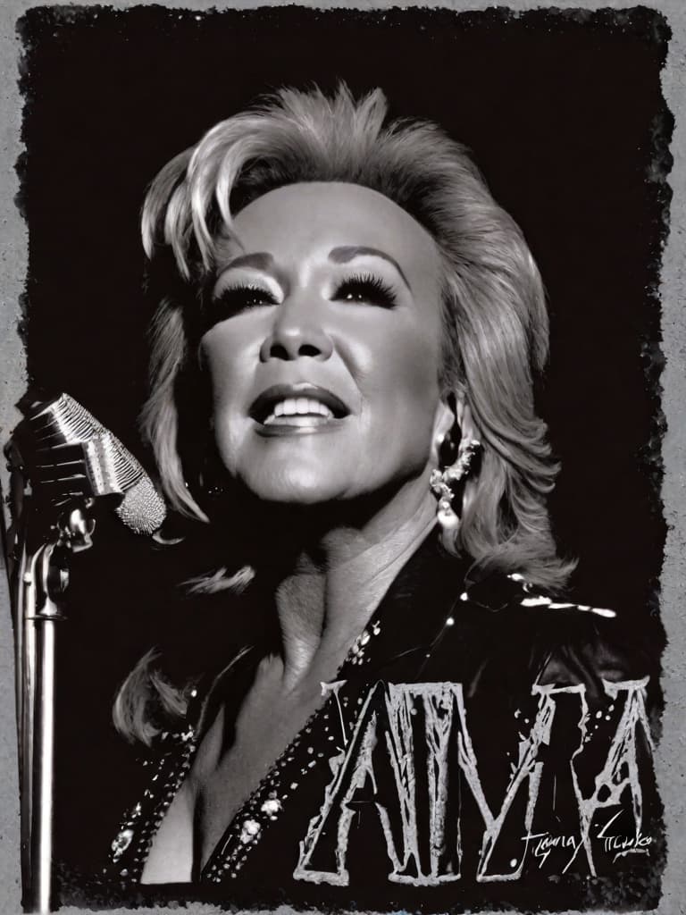  A younger country singer Tanya Tucker, medium shot, upper body, spotlight, long exposure lighting, street art style spray paint, glamour lighting