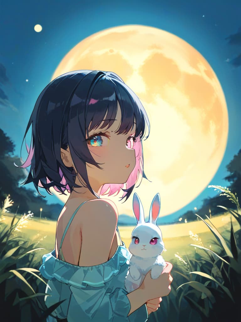  (rabbit&full moon:1.7)masterpiece,(pink,light blue,white,pastel watercolor style:2.0),(full moon night:1.5)(silver grass:1.7),(cute rabbit:2.0),high resolution,8k