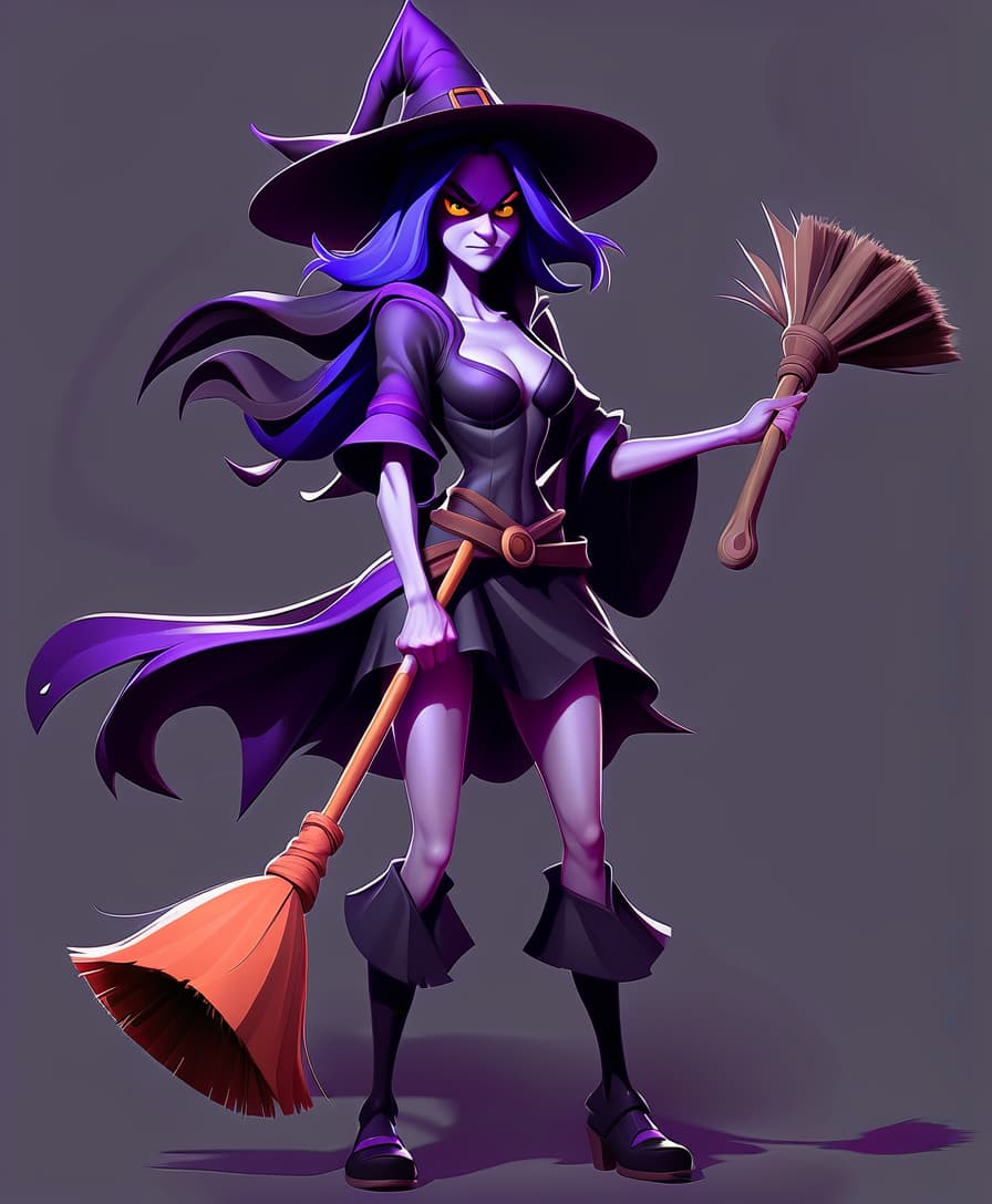  witch with a broom in her hand in the style of the league of legends