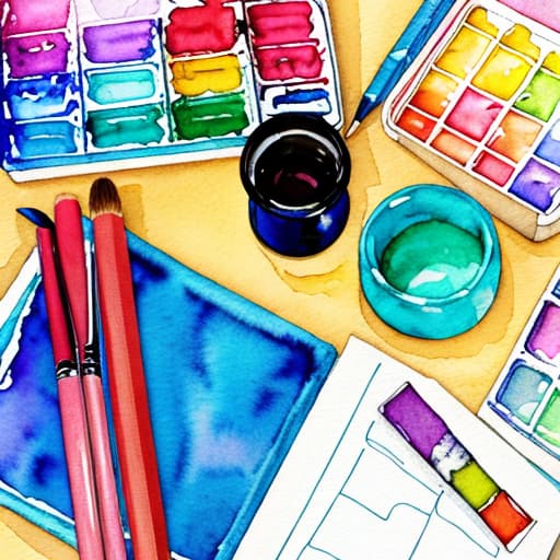  Watercolor background and school objects