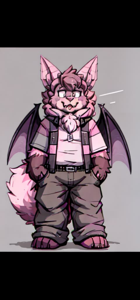  cool fluffy bat guy with bat wings and a bat tail, bloodstainai, horror, fear