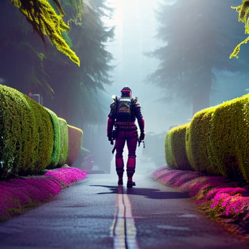 nvinkpunk flowef garden hyperrealistic, full body, detailed clothing, highly detailed, cinematic lighting, stunningly beautiful, intricate, sharp focus, f/1. 8, 85mm, (centered image composition), (professionally color graded), ((bright soft diffused light)), volumetric fog, trending on instagram, trending on tumblr, HDR 4K, 8K