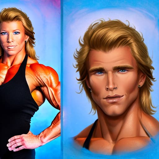 portrait+ style IFBB star bodybuilder queer blonde hunk dude face