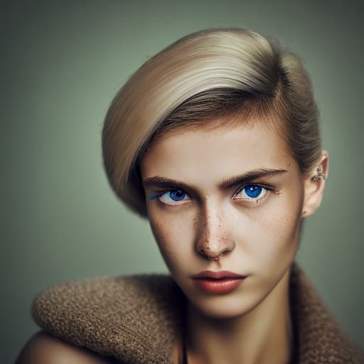 portrait+ style Russian LGBT queer model blonde female face