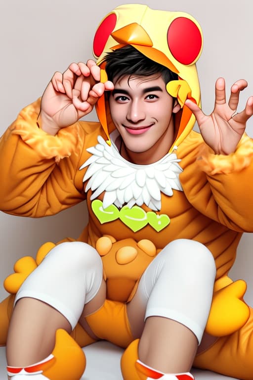  cute guy wearing chicken costume