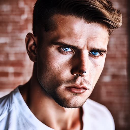 portrait+ style USSR queer fitness trainer brunette hunk dude face