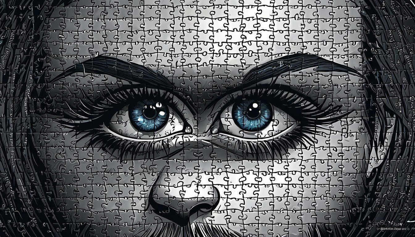  （surrealism)a puzzle with pieces scattered around, some pieces forming a partial face, incompletion, search for identity mystic, intricate details, best quality)