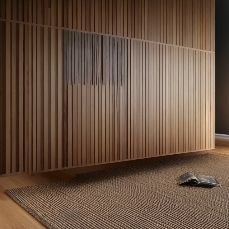  flat wooden slat wall panel on one side of the wall that have mask. the panel is made of light colored wood, possibly oak, and features vertical slats with equal spacing between them. the slats are thin, elongated, and evenly distributed, creating a uniform pattern. floor, and ceiling will remain untouched hyperrealistic, full body, detailed clothing, highly detailed, cinematic lighting, stunningly beautiful, intricate, sharp focus, f/1. 8, 85mm, (centered image composition), (professionally color graded), ((bright soft diffused light)), volumetric fog, trending on instagram, trending on tumblr, hdr 4k, 8k