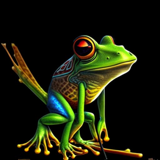 mdjrny-v4 style (a frog wearing blue jean), full body, ghibli style, anime, vibrant colors, hdr, enhance, ((plain black background)), masterpiece, highly detailed, 4k, hq, separate colors, bright colors