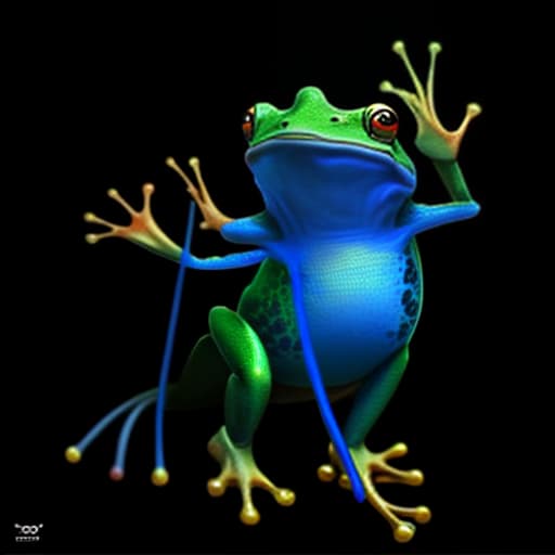 mdjrny-v4 style (a frog wearing blue jean), full body, ghibli style, anime, vibrant colors, hdr, enhance, ((plain black background)), masterpiece, highly detailed, 4k, hq, separate colors, bright colors