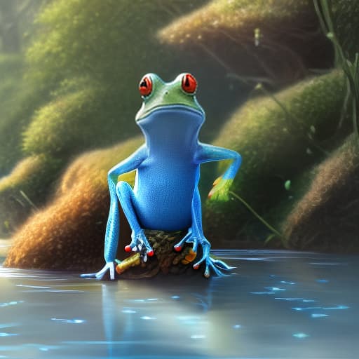 mdjrny-v4 style (a frog wearing blue jean), full body, ghibli style, anime, vibrant colors, hdr, enhance, ((plain black background)), masterpiece, highly detailed, 4k, hq, separate colors, bright colors