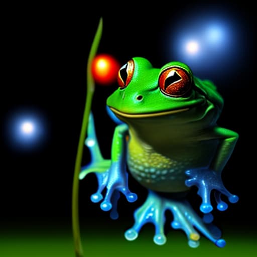 mdjrny-v4 style (a frog wearing blue jean), full body, ghibli style, anime, vibrant colors, hdr, enhance, ((plain black background)), masterpiece, highly detailed, 4k, hq, separate colors, bright colors