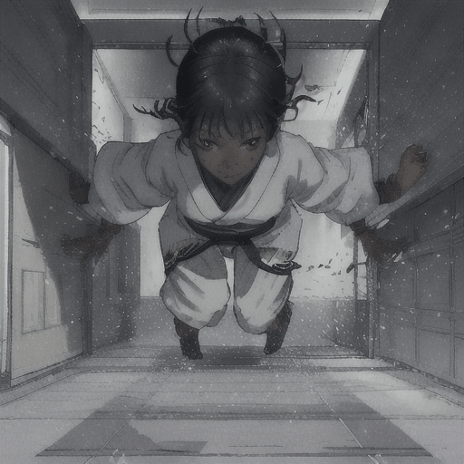 In a stark white room, Matana, a black-skinned Japanese 16-year-old, faces a door.Her mother, a courageous 45-year-old black woman, gets attacked by demons in a white room.Matana's mother warns her to flee as she is dragged into the ground by malevolent forces.As Matana runs from pursuing demons, she reaches the exit with one final demon closing in.Tension rises as Matana desperately reaches for the doorknob, the demon almost upon her.With a surge of adrenaline, Matana flings the door open just in time, narrowly escaping the demon's grasp.The door slams shut behind Matana, sealing her fate away from the demonic horrors.Breathless and terrified, Matana catches her breath, safe for now but forever changed.She looks back at the closed door, haunted by the memory of her mother's sacrifice.Matana contemplates her next move in this strange new reality, her path uncertain and fraught with danger.