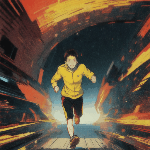Boy running on a tripode