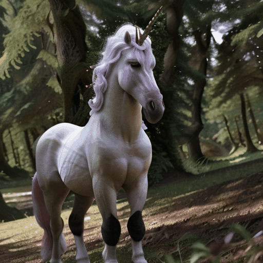 A majestic unicorn in a magical forest setting