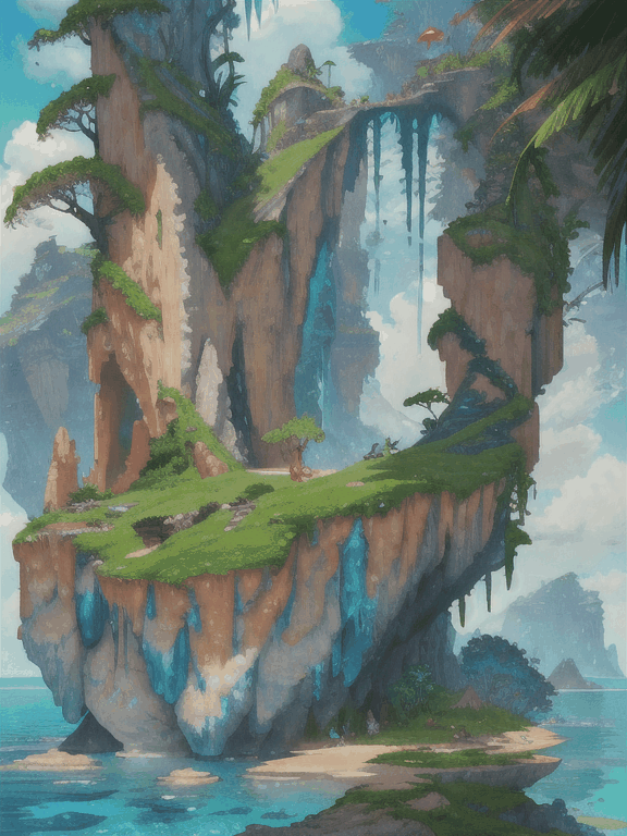 “Create a vibrant and fantastical scene of a hidden island oasis, Sonic-style! Picture an island featuring a crystal-clear lagoon surrounded by lush tropical foliage. In this lush environment, Sonic and his friends are seen exploring the island, each in their unique styles and attitudes. Tails flies overhead, Knuckles scales the towering, jagged cliffs adorned with ancient carvings of female goddesses. A majestic waterfall cascades down one of the cliffs into the lagoon, creating a misty atmosphere. The sky is a brilliant sunset with shades of blue, clear, and purple reflecting off the calm waters. In the foreground, Amy takes a gentle shower in the lagoon, while a wildcat puma keeps watch from the branches of the trees. The overall scene should feel magical and serene, like a hidden paradise untouched by Robotnik’s machines.”