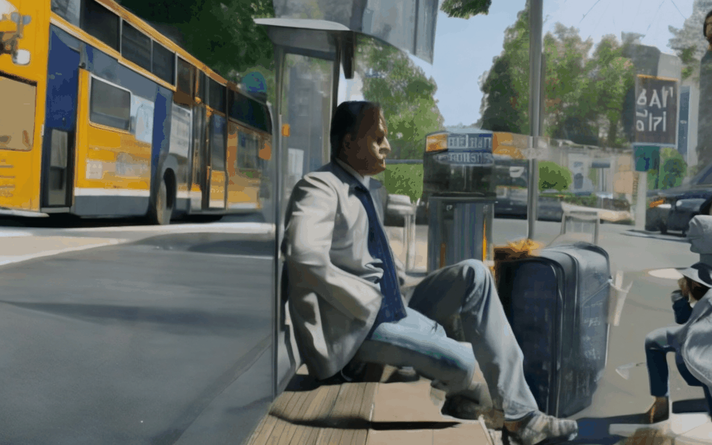 Man waiting at a bus stop