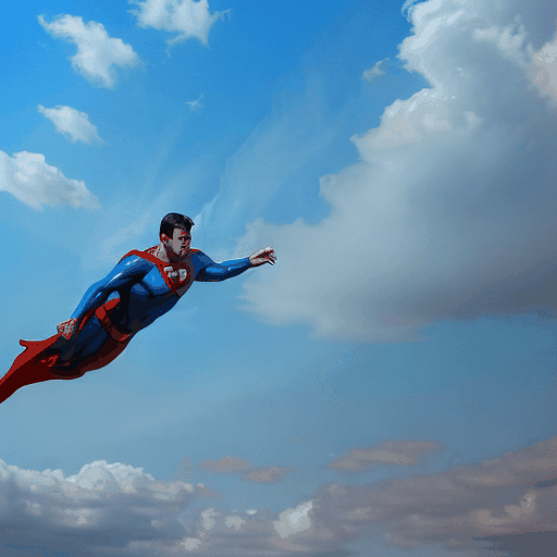 Superman flying in clear blue sky background during daytime
