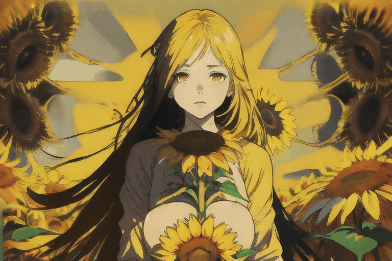 a girl in a sunflower field, masterpiece, best quality, anime artwork
