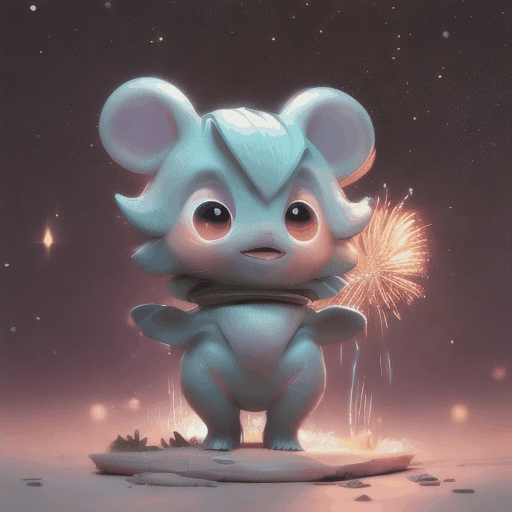 nighttime shooting star fireworks cute small tiny creature with cute shiny eyes