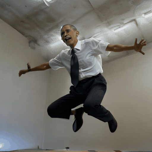 Make a video of former President Barack Obama performing a jump against a clear background.