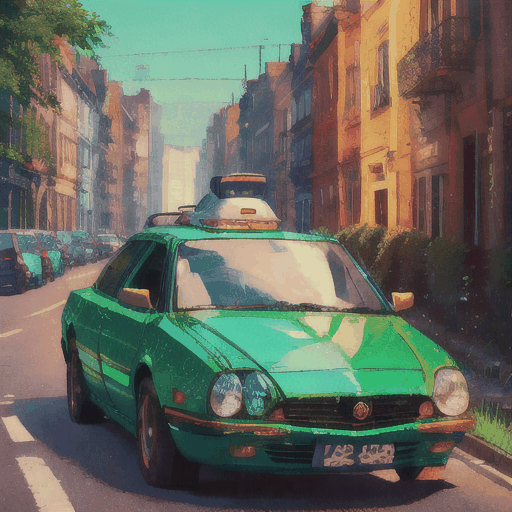 Car on the green road